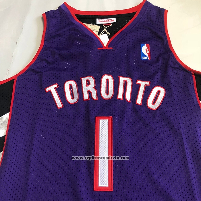 Camiseta Toronto Raptors Tracy McGrady NO 1 Mitchell & Ness 1999-00 Violeta